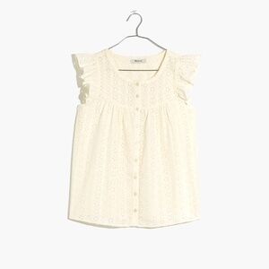 Madewell Ruffle Sleeve Bib Top - Lighthouse Cream Eyelet - XXL